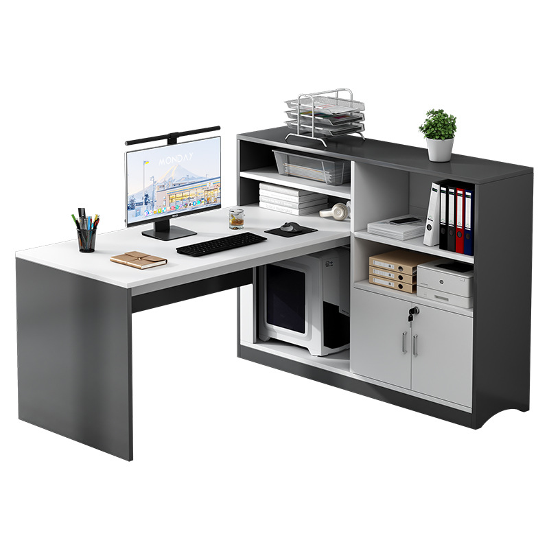Mesa de escritório estilo KW01 - 2-Estação de trabalho moderna luxuosa para 4 pessoas com armário de armazenamento, mesa combinada de móveis de escritório executivo para funcionários